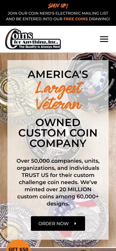 Coins For Anything website on a phone
