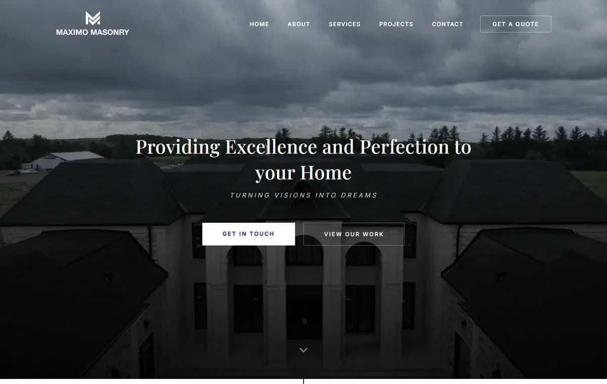 Maximo Masonry website on desktop, built by PrimaryDM