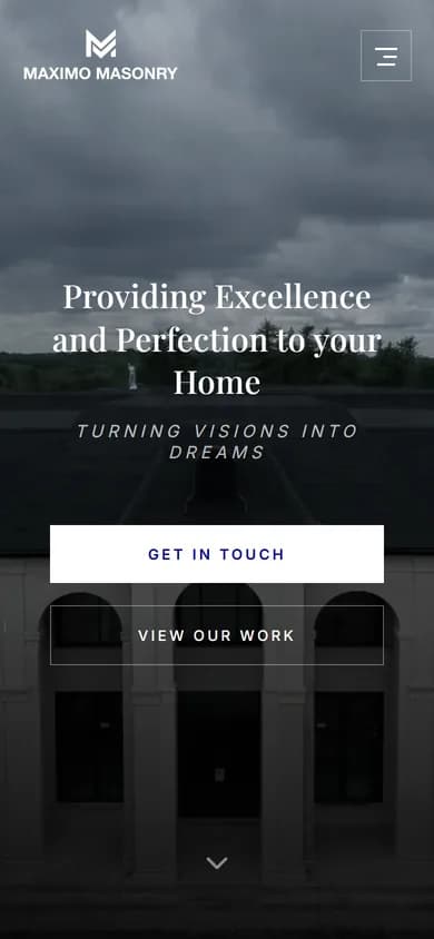 Maximo Masonry website on a phone