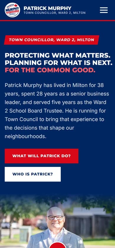 Patrick Murphy for Ward 2 website on a phone