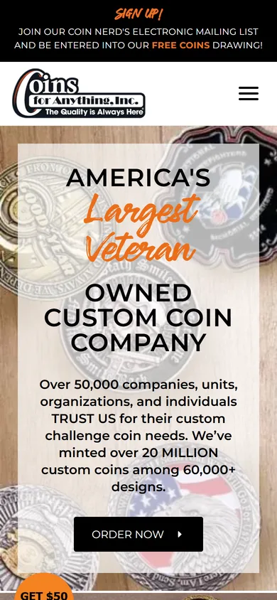 Coins For Anything website on a phone