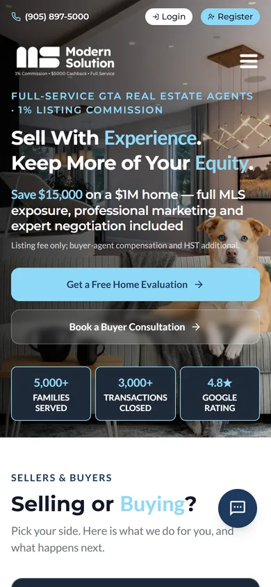 Modern Solution Realty website on a phone