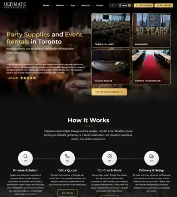 Ultimate Party Services event rental website for Toronto