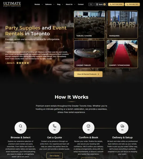 Ultimate Party Services event rental website for Toronto