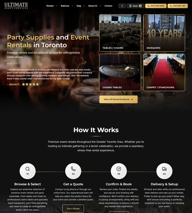 Ultimate Party Services website